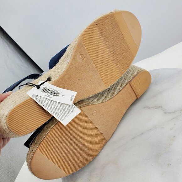NWT Gap Navy Blue Ankle Strap Uniform Wedge Women's Espadrille Heels Size 10 - Picture 3 of 10